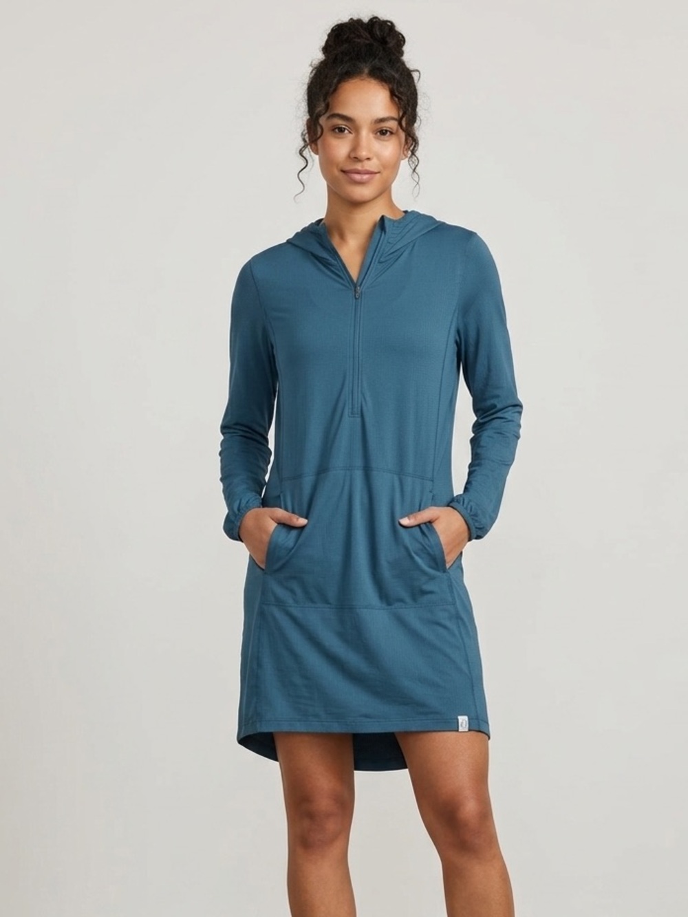 LL Bean Sz M Blue Relaxed Hooded Outdoor Cover Up Dress